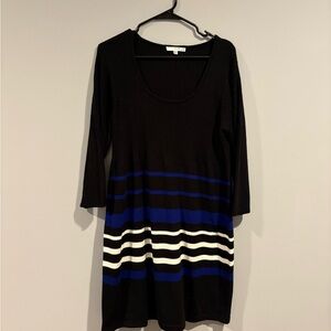 Studio One Black and Blue Striped Women's Sweater Dress